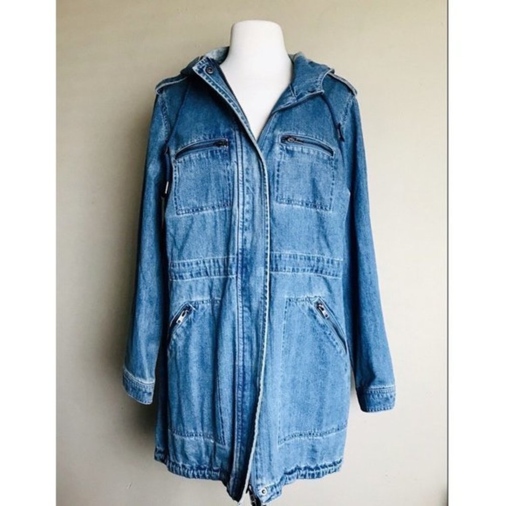 Ellos Women's Hooded‎ Anorak Denim Jacket - 12, Medium Stonewash - Picture 5 of 12
